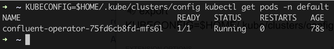 The expected result after verifying that the confluent operator pod is up and running in the default namespace